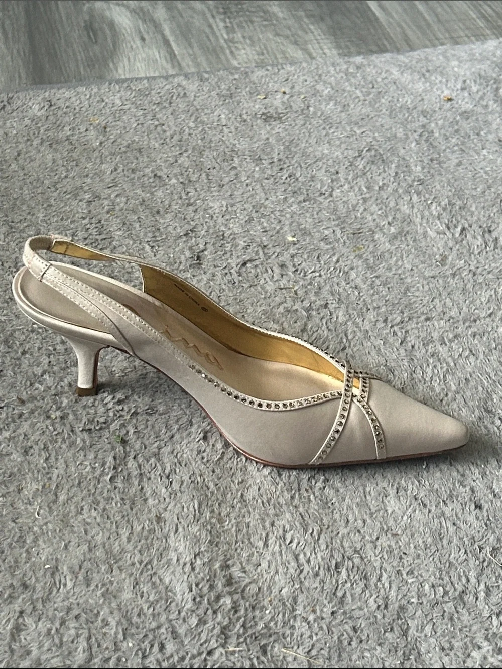 Nina Champagne Satin Slingback Pumps with Crystal Trim